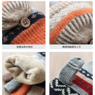 儿童半指露指手套男女秋冬季加绒加C厚翻盖半截挂脖学生手套6-10