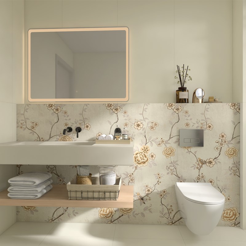 现代简约背景墙瓷砖洗手间法式奶油风卫生间拼接大花砖600x1200