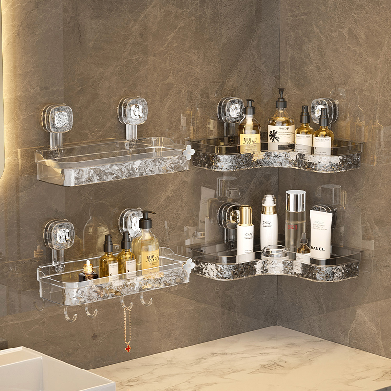 吸盘置物架卫生间浴室洗漱台挂墙上三角架厕所免打孔壁挂式收纳架