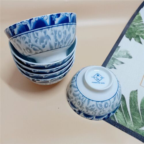 美仪    高档青花瓷碗 高温彩印碗 高足防烫