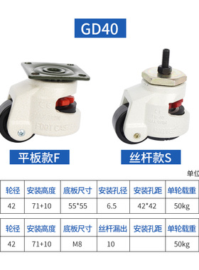 福马轮万向轮40F水平调节转向轮60f平板支撑设备工业重型脚轮100F