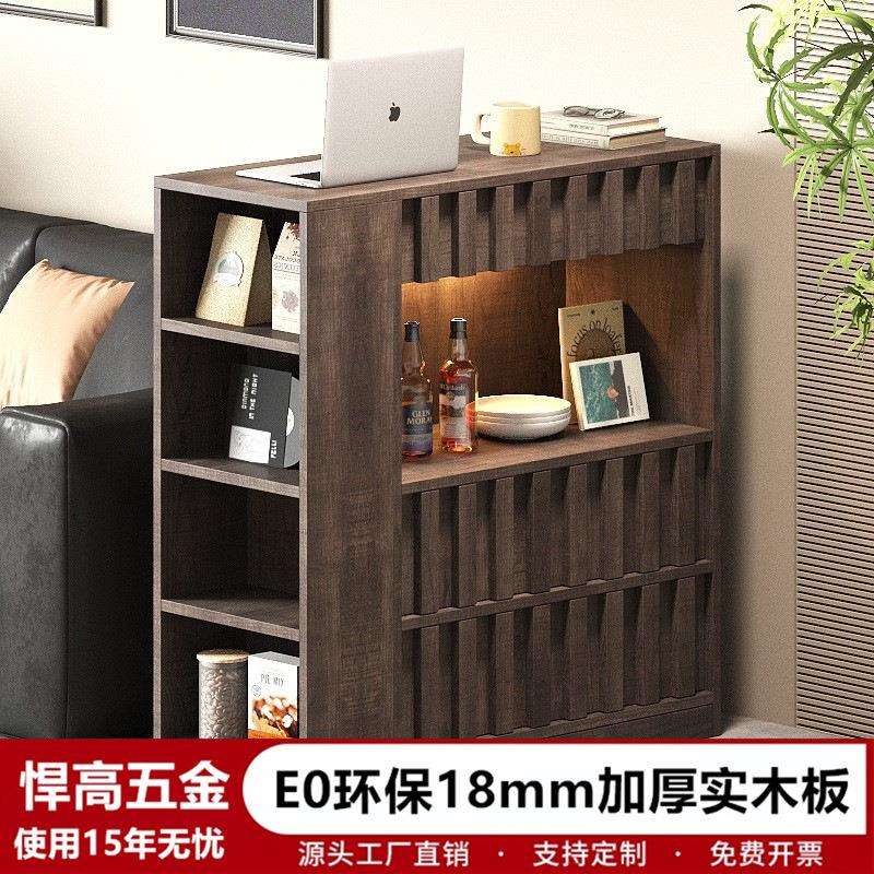 客厅沙发旁边的边柜侧柜茶水柜边几2025新款中古实木窄柜置物柜