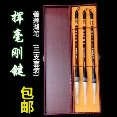 挥毫刚键善琏湖笔3支套装书画书法毛笔行楷送礼佳品文房四宝