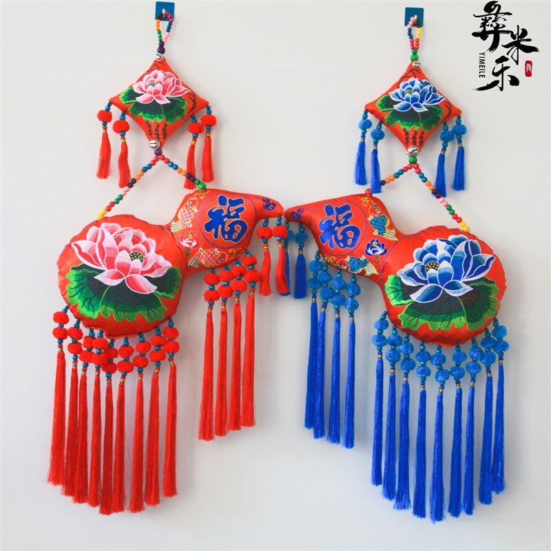 民族风刺绣葫芦壁挂布艺玄关挂饰大号圆形荷包挂件店铺餐馆装饰