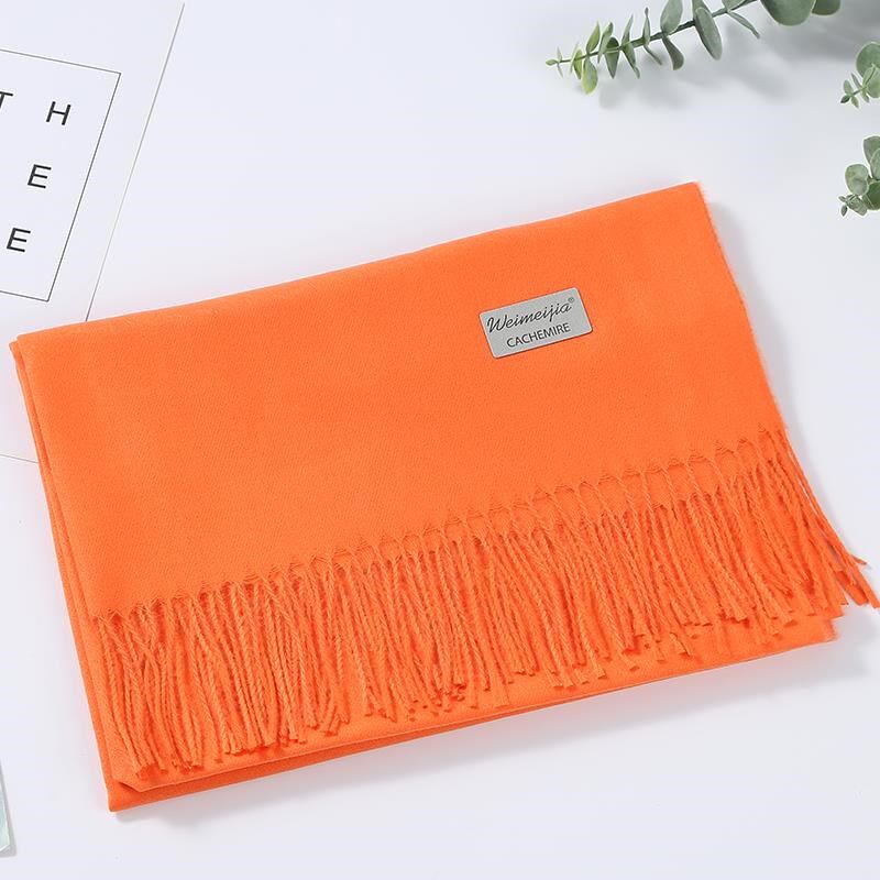 橙色围巾女秋冬围脖毛线脏橘色桔色百搭长款流苏披肩红围巾定制印