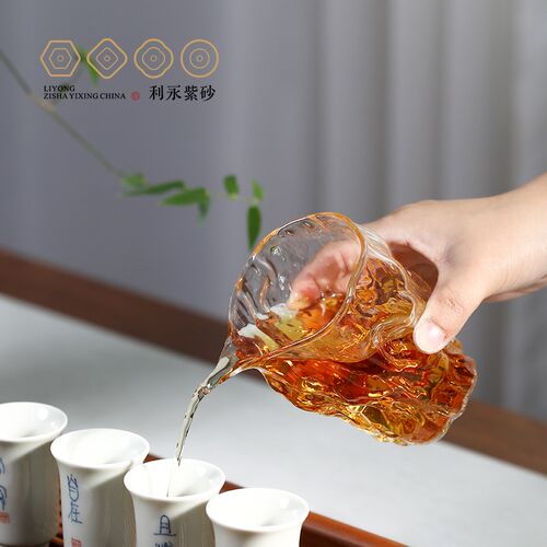 百年利永 玻璃耐热透明泡茶功夫茶具配件茶海分茶器树纹公道杯
