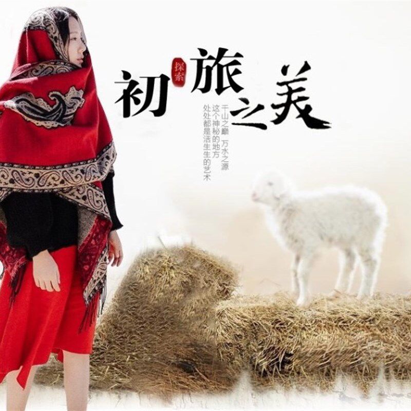 西藏草原旅游红色斗篷披肩流苏保暖加厚时尚百搭披肩女士秋冬季
