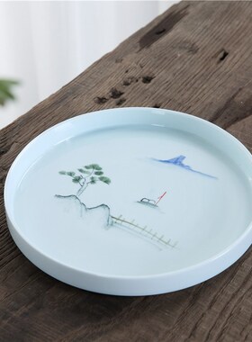 陶瓷茶盘红色陶瓷盘子手s绘托盘果盘釉下彩耐高温酒盘茶盘酒托