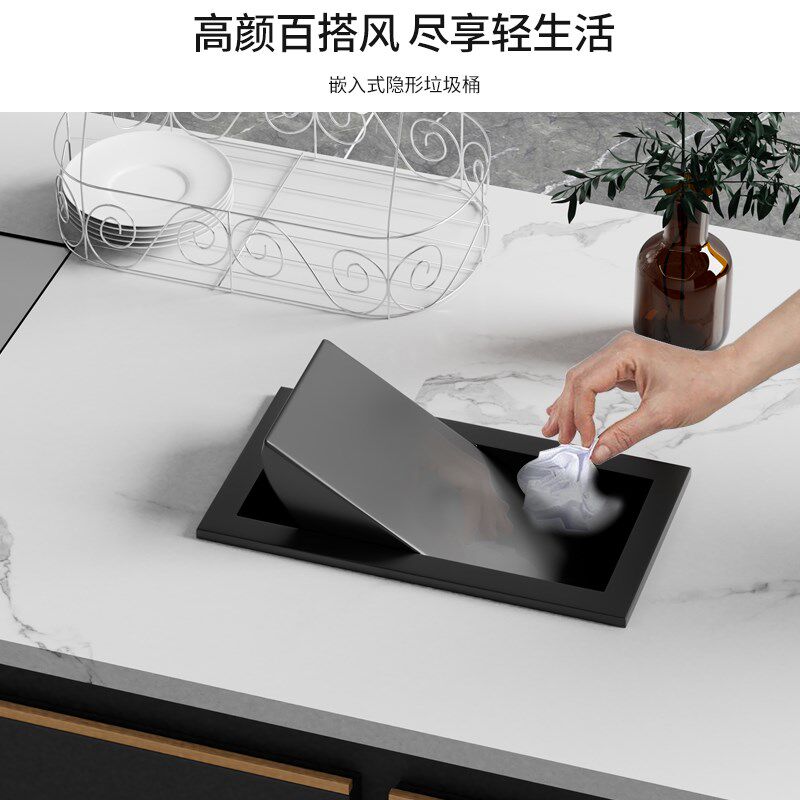 厨房垃圾桶盖家用卫生间橱柜台面嵌入式盖子方形桌面装饰摇盖翻盖
