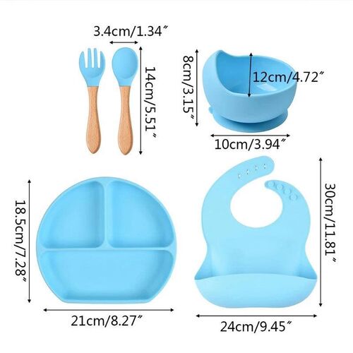 儿童硅胶辅食碗勺一体式分格餐盘吸管碗宝宝防水围兜训练叉勺套装