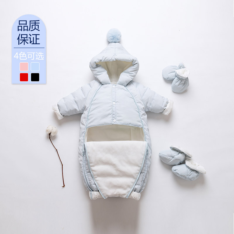 婴儿羽绒服连身衣0-1岁男宝女宝加厚外出服婴幼儿哈衣抱衣爬服冬