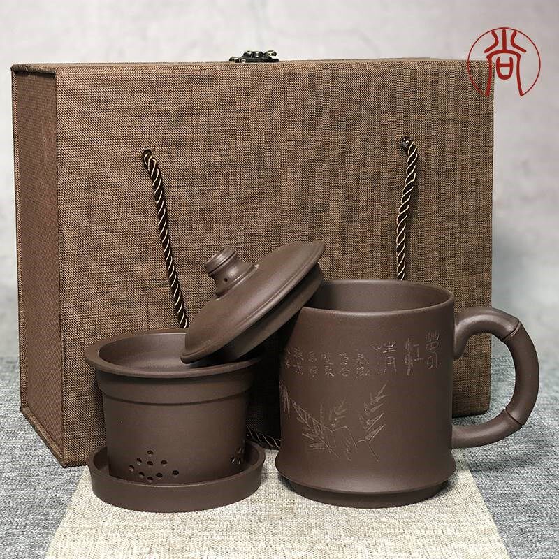 紫砂杯泡茶杯茶水分离带盖过滤茶漏大容量陶瓷杯子办公室男士水杯