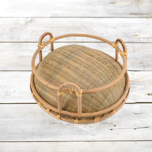 竹编宠物窝猫窝竹篮子带底座竹筐水果篮竹簸箕家用圆形沥水竹篓子