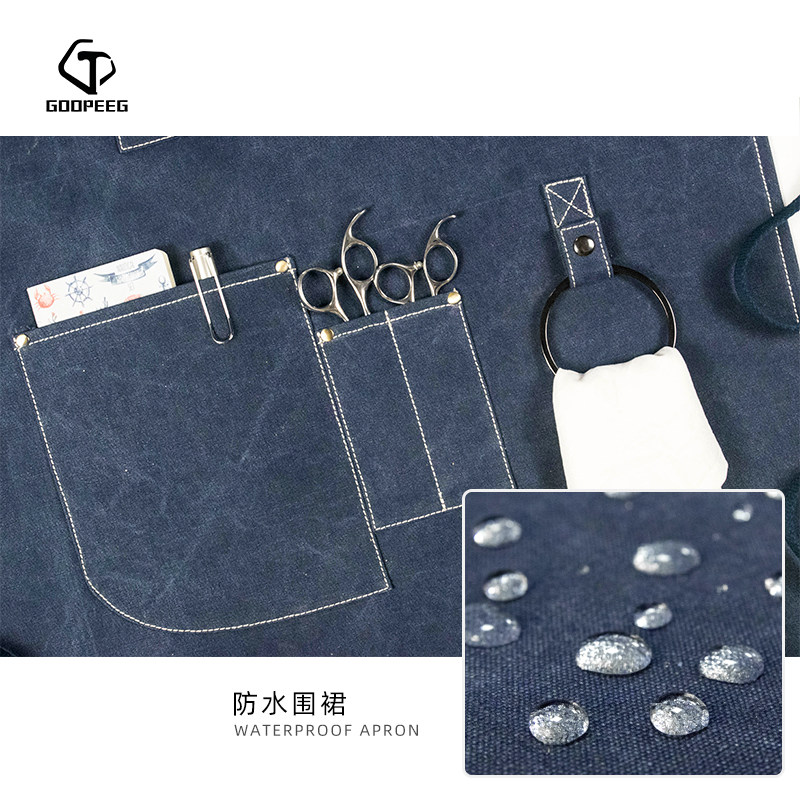 防水围裙韩版时尚工作服烘焙餐厅花艺咖啡师男女牛仔围腰定制LOGO