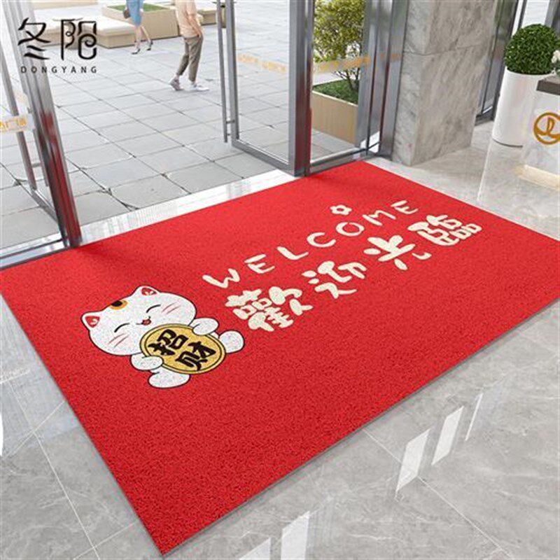 欢迎光临门垫地垫进门商用店铺入户门口丝圈防滑脚垫红色迎宾地毯
