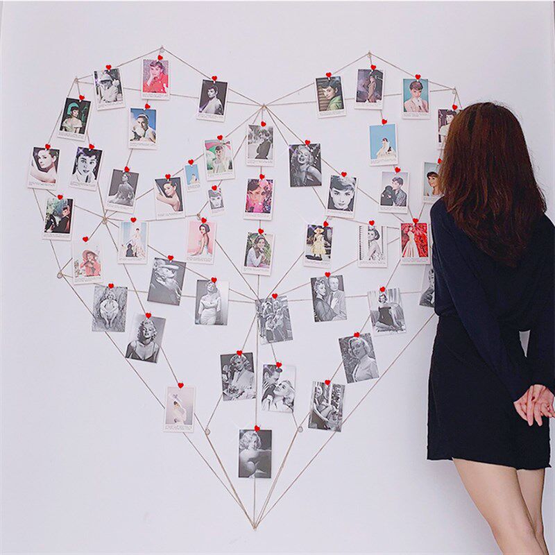 diy麻绳夹子j照片墙现代简约悬挂墙饰壁饰客厅卧室宿舍爱心夹子