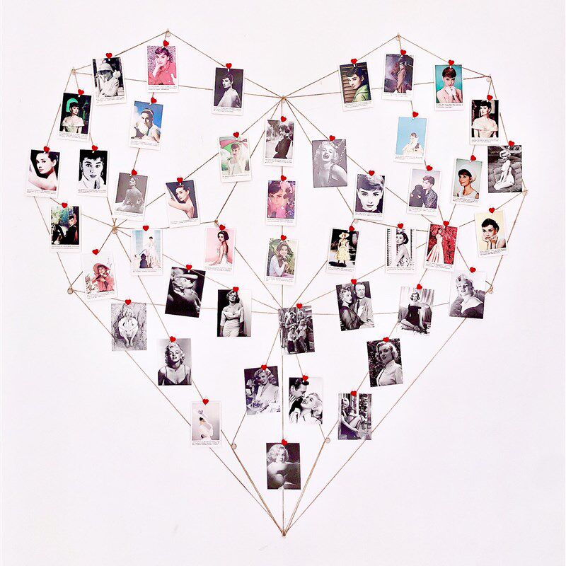 diy麻绳夹子照片墙现代简约悬挂墙饰H壁饰客厅卧室宿舍爱心夹子