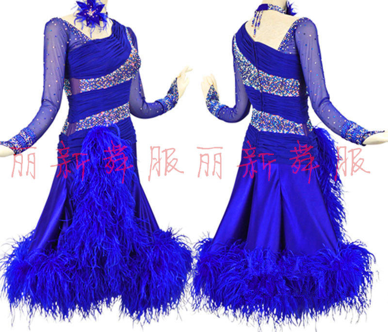 新款少儿拉丁舞表演服装成人拉丁舞比赛服装女鸵鸟毛拉丁比赛服装