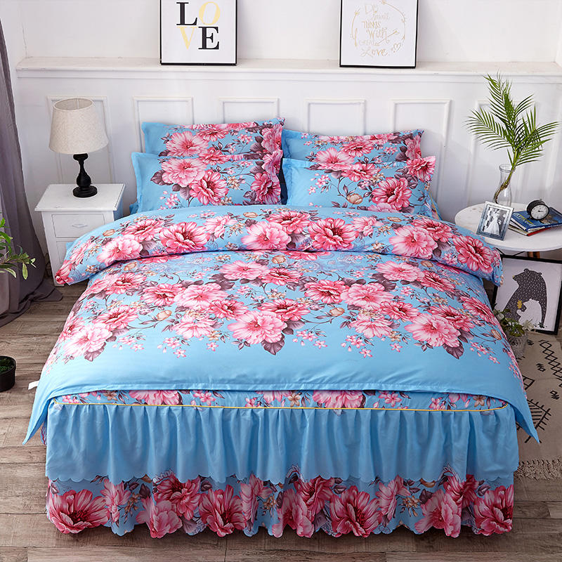 新款加厚床裙四件套被套被罩床罩结婚庆床上M用品像纯棉全棉单双