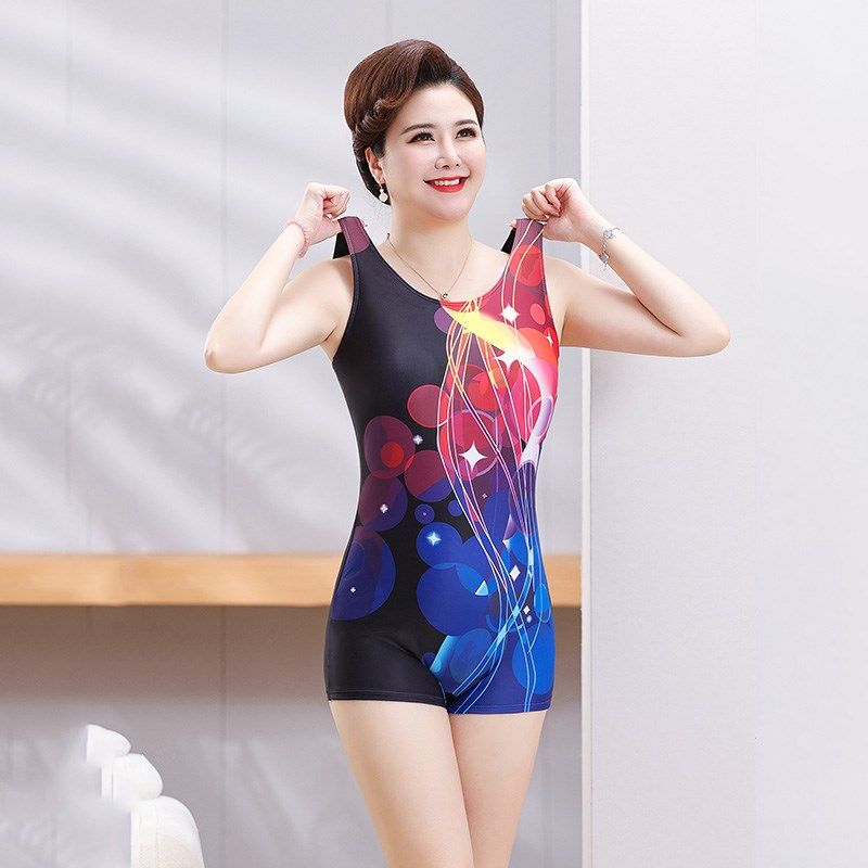 妈妈泳衣女款高级感2025新款中老年连身平角游泳馆竞速泡温泉