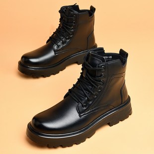 棉鞋男款靴子2024新款爆款男生马丁靴高级感半高帮皮鞋男冬季加绒