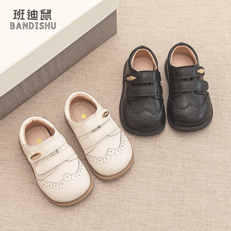 男宝宝小皮鞋秋冬季新款男小童棉鞋魔术贴加绒软底防滑婴儿学步鞋