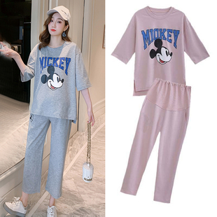 外出时尚 套装 款 潮2020夏季 两件套 孕妇装 潮J辣妈洋气网红大码 夏装