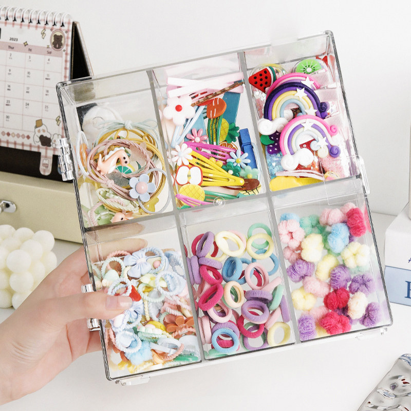 儿童发饰收纳盒防尘发夹皮筋发圈饰品分格整理盒透明亚克力首饰盒,收纳整理,首饰盒,淘宝优惠券,粉丝福利购,淘宝优惠卷
