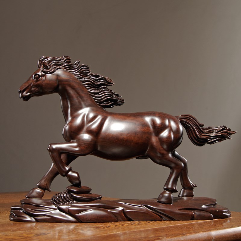 黑檀木雕生肖马摆件红木雕刻马到成功礼品家居客厅办公室装饰摆设