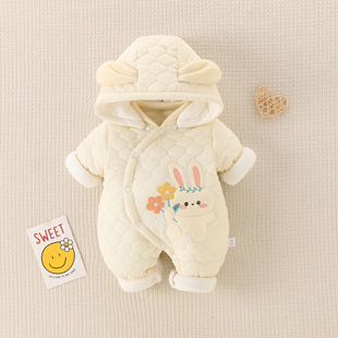 婴儿加厚连体衣连帽秋冬季宝x宝棉袄套装外出服抱衣新生儿保暖哈