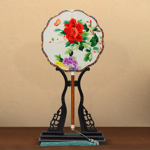 中国风特色礼品送老外手工刺绣宫扇双面绣团扇摆件开封汴绣纪念品