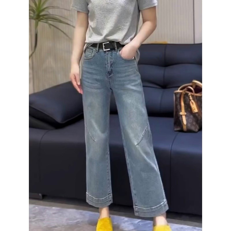 女装大码高腰显瘦九分直筒牛仔裤春季新款百搭复古宽松遮胯阔腿裤