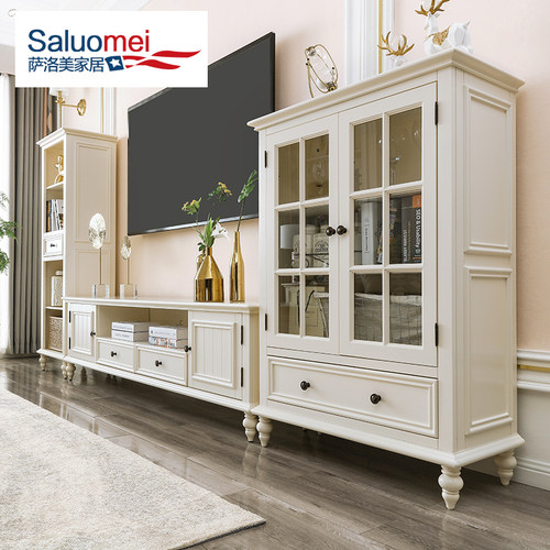 美式实木酒柜白色简约田园小户型储物柜餐厅餐边柜现代客厅家具