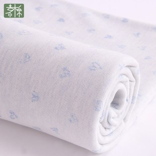 色纺纱蓝色针织提花布精梳棉睡衣休闲服布料婴儿A类无荧光处理价