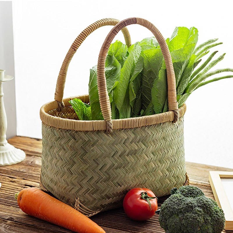 家用手工藤编买菜篮子野餐篮子手提竹提篮竹编菜篮装水果鸡蛋篮大