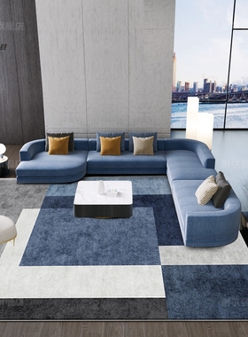 2021新款北欧蓝色轻奢高级现代简约风客厅地毯大沙发茶几垫子家用