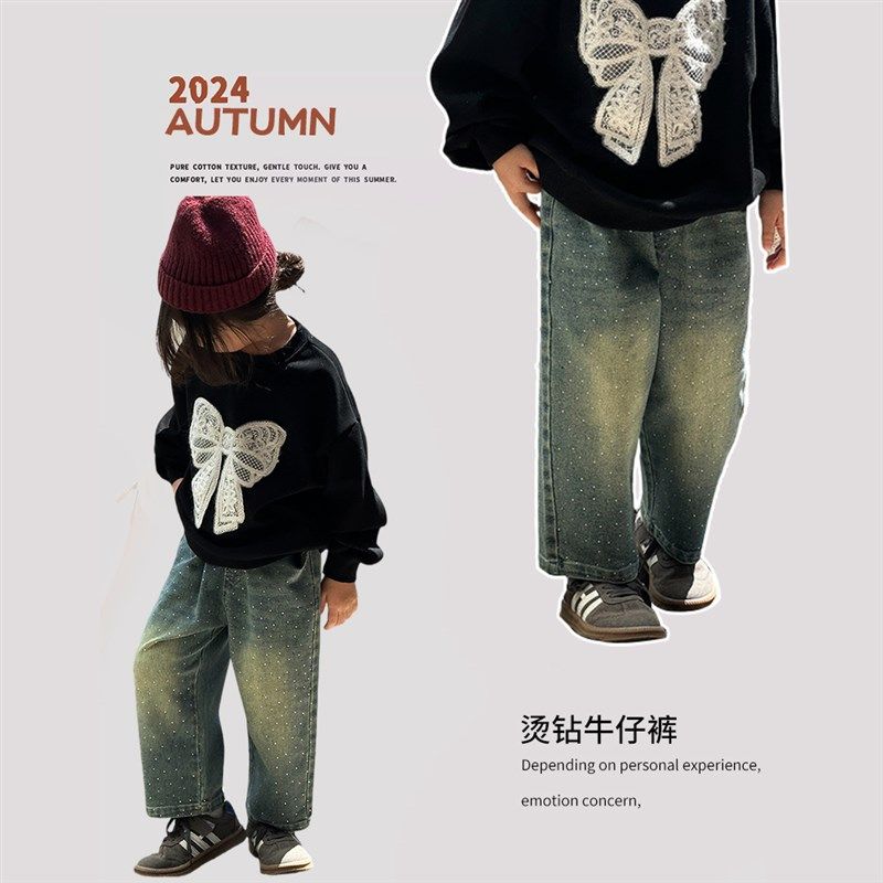 女童烫钻牛仔裤洋气2024秋装百搭休闲长裤儿童宽松裤子秋季阔腿裤,童装/婴儿装/亲子装,儿童牛仔裤,淘宝优惠券,粉丝福利购,淘宝优惠卷
