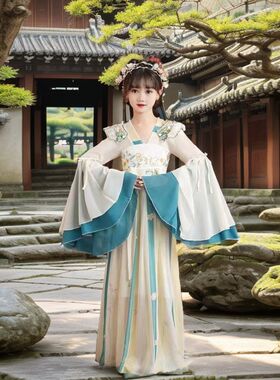 儿童汉服连衣裙春装新款2024民族风女童唐装襦裙宽袖古装裙子超仙