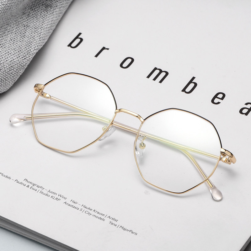 复古多边形眼镜框平光镜网红款女不规则素颜可配近视眼镜男韩版潮