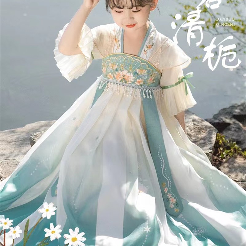 忆长安青鸾短袖汉服女童2023夏款新款唐装儿童超仙裙子古装洋装