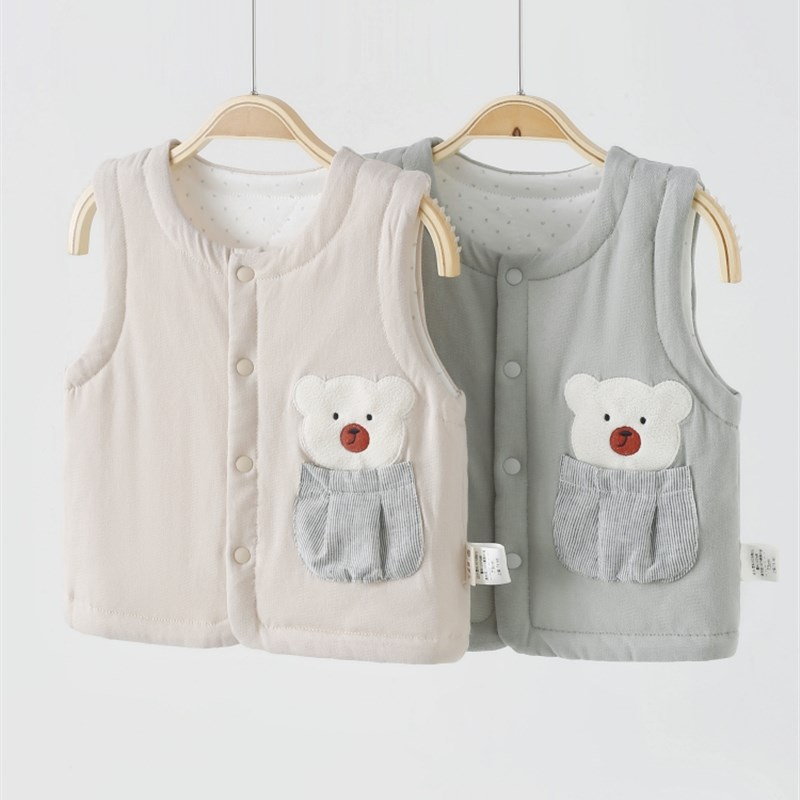 婴儿马甲秋冬季40g夹棉保暖背心卡通男女宝宝薄棉马夹坎肩上衣服