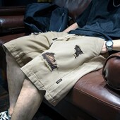 薄款 破洞牛仔短裤 五分裤 男生潮流刮烂复古中裤 男夏季 宽松潮牌大码