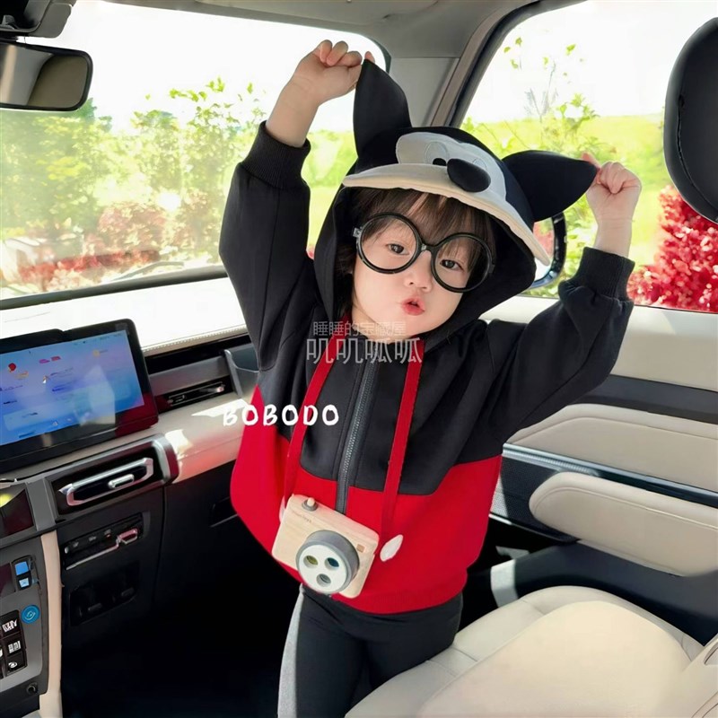 2025新款春秋季女童卫衣外套超萌可爱卡通立体绣花男宝宝外穿连帽