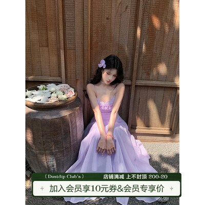 灰尘邓邓 度假风吊带连衣裙女2025春季新款雪纺抹胸长裙气质裙子