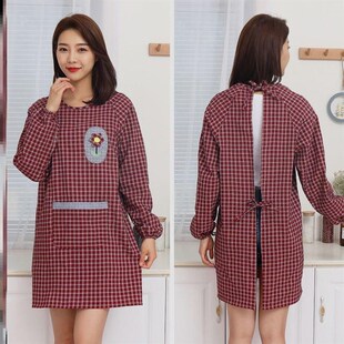 棉布长袖做饭围裙家用厨房薄款透气夏大人干活反穿罩衣女2022爆款