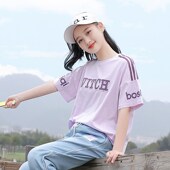初中生短袖 大童高中学生13青少年休闲纯棉半袖 T恤女2025夏装 新款