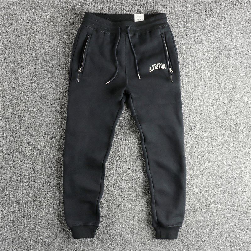 冬季简约立体刺绣字母美式休闲加绒加厚卫裤男 宽松小脚运动长裤