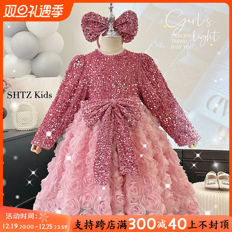 高端女童公主裙秋冬款2023新款小女孩生日礼服儿童洋派加绒洋装