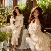 影楼孕妇拍照春日油画写真主题艺术照花房法式 复古连衣裙摄影服装