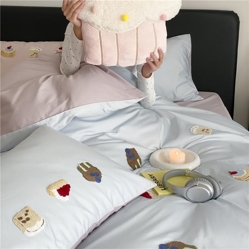 卡通小清新100支新疆棉四件套床笠款床上用品毛巾绣纯棉床单1.8米